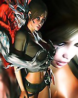 Beautiful Lara Croft caressed by monster picture