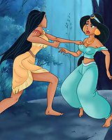 Princess Pocahontas and sexy Jasmine fight