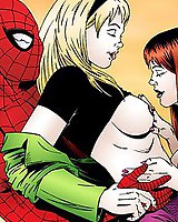 Cartoon babes have sex with Spiderman